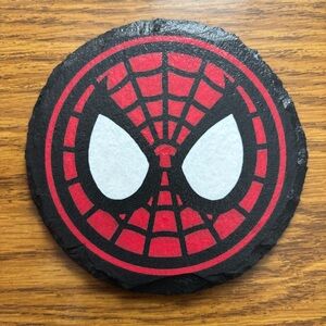 Spider-Man Mask Symbol Laser Engraved Painted Slate Coaster